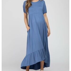 Blue Crotchet Back Maternity Midi Dress 3X